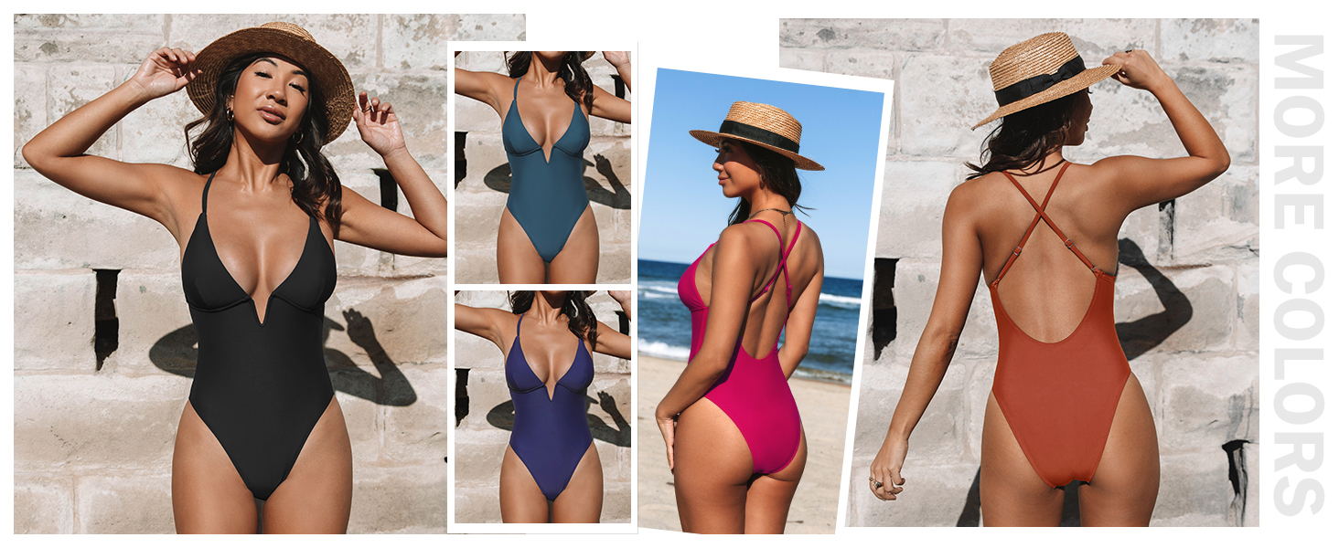 Купальник CUPSHE з V-подібним вирізом, глибоким вирізом на спині, фігурно виткий, одноцільний, колір: коричневий, принт: геометрія