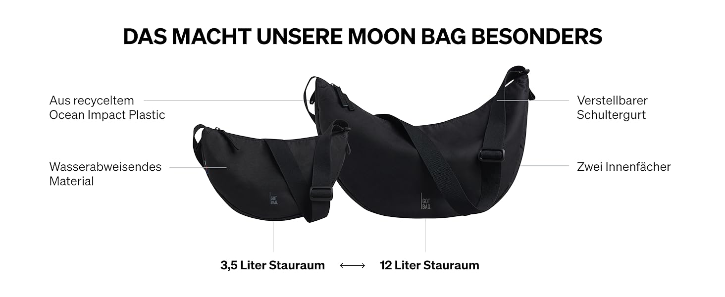 Водонепроникна сумка-кросбоді GOT BAG Moon Bag у формі півмісяця з регульованим ременем, Black Monochrome