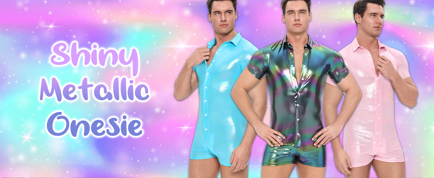 Чоловічий боді-піжама Landofgenie з короткими рукавами, металевий ефект, блакитний колір, розмір M