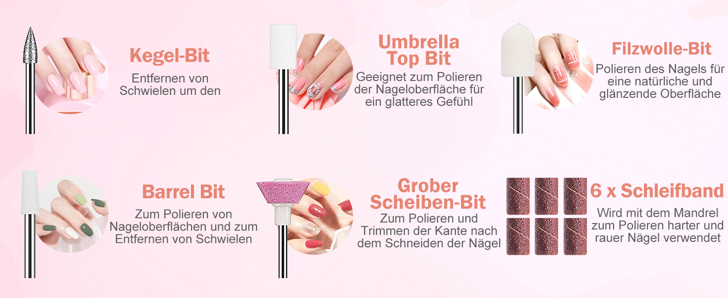 Професійний бездротовий апарат для манікюру та педикюру NAILGIRLS 35000 об/хв, електрична пилка для нігтів, гель-лаків та акрилу, набір 11 в 1, рожевий