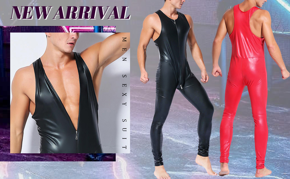 Чоловічий латексний боді Maeau, костюм з блискучої штучної шкіри, чорний, розмір M