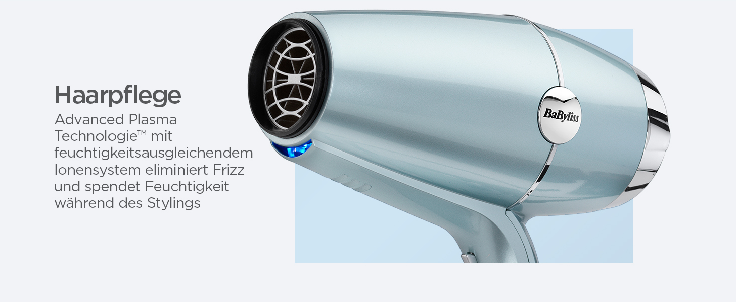 Професійний іонний фен BaByliss Hydro-Fusion 2100W з дифузором та концентратором, плазма-технологія для блиску та гладкості волосся, 3 режими температури, 2 швидкості, синій, D773DE