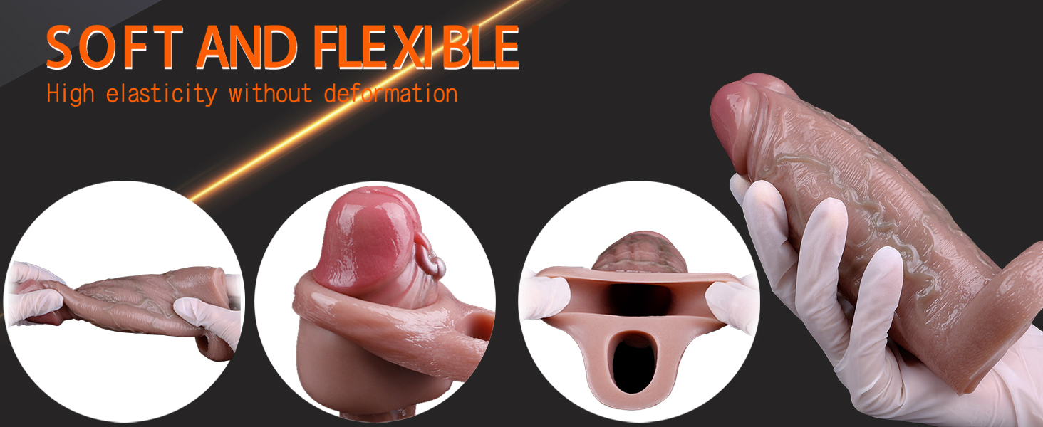 Реалістична пеніс-манжета з потовщеним мошонковим кільцем для збільшення пеніса та затримки еякуляції. Секс-іграшка для чоловіків. Реалістичний колір шкіри.