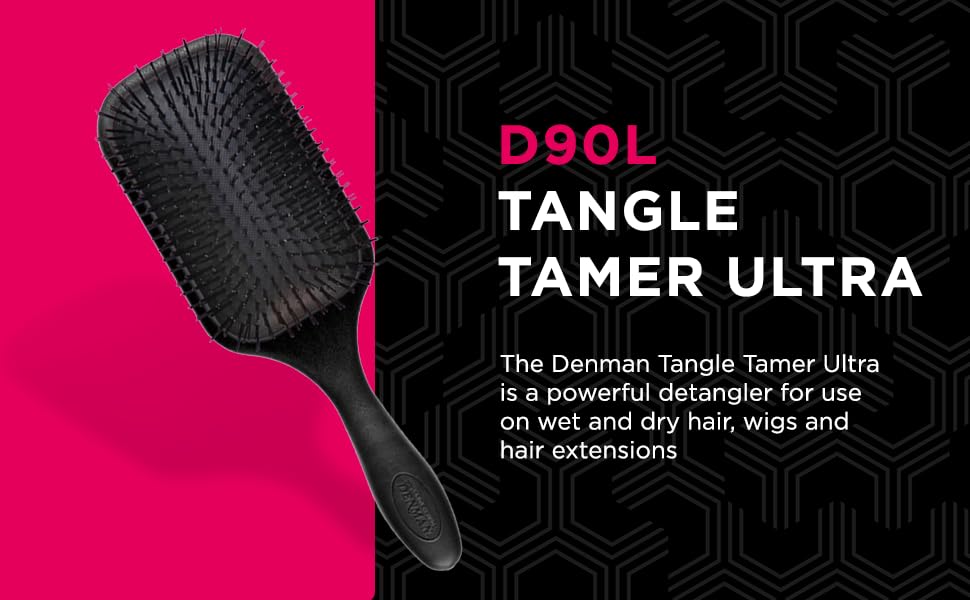 Щітка для розплутування волосся Denman Tangle Tamer Ultra (чорна) для кучерявого та натурального волосся, для вологого та сухого використання, модель D90L