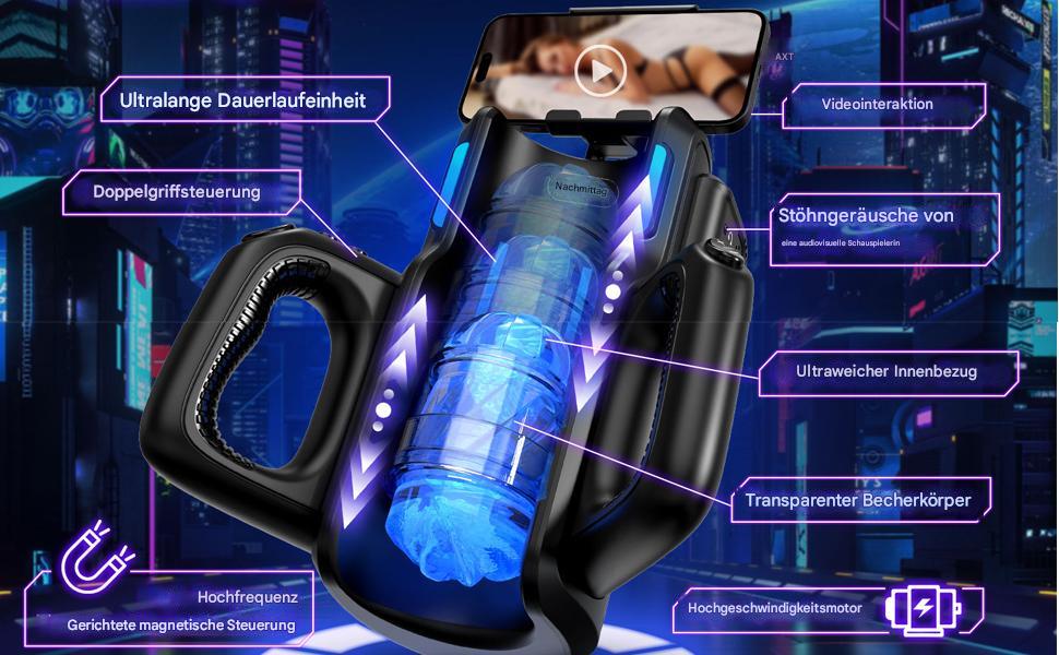 Електричний мастурбатор Leten Cannon King Pro з тримачем для телефону, 2 насадки, подвійні ручки, голосове управління та 10 режимів вібрації. Іграшка для чоловіків