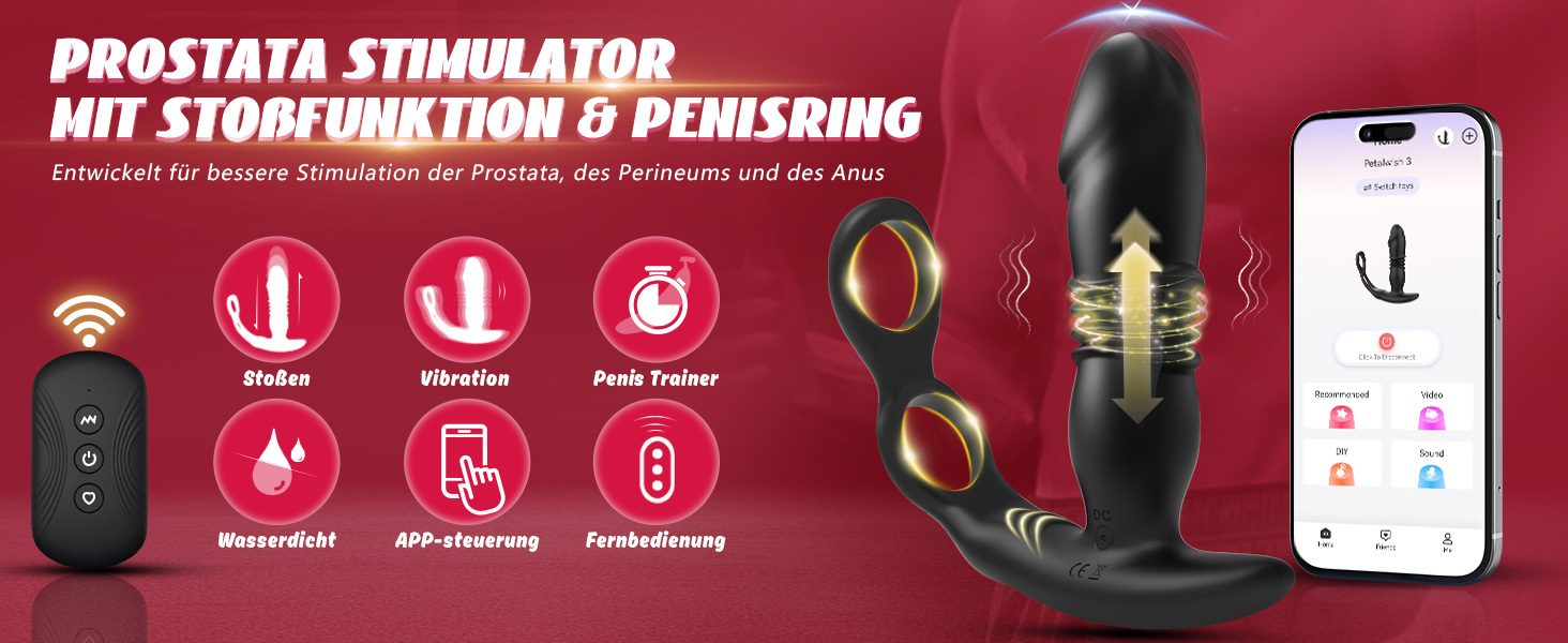 Анальні вібратори Tagrend для чоловіків: великий анальний плагін з 3 режимами вібрації, кільце для статевого члена. Чорний колір.