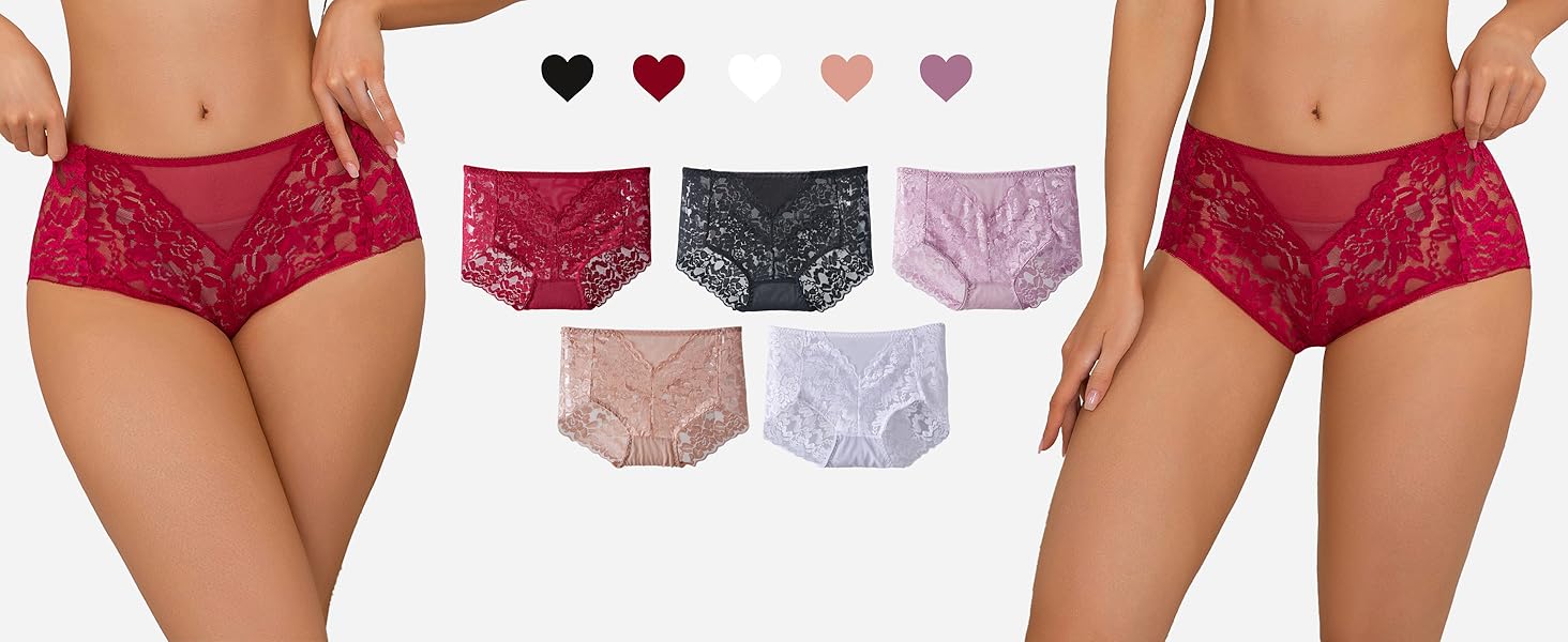Слідки жіночі мереживні безшовні з високою талією, великі розміри (S-4XL), 6 шт. в наборі (чорний/бірюзовий/червоний/синій/фіолетовий/нюд)