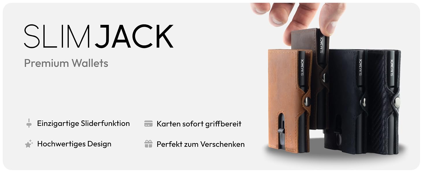 Чоловічий смарт-гаманець SLIMJACK з RFID-захистом, монетницею та тримачем для карток з алюмінію та шкіри (Carbon)