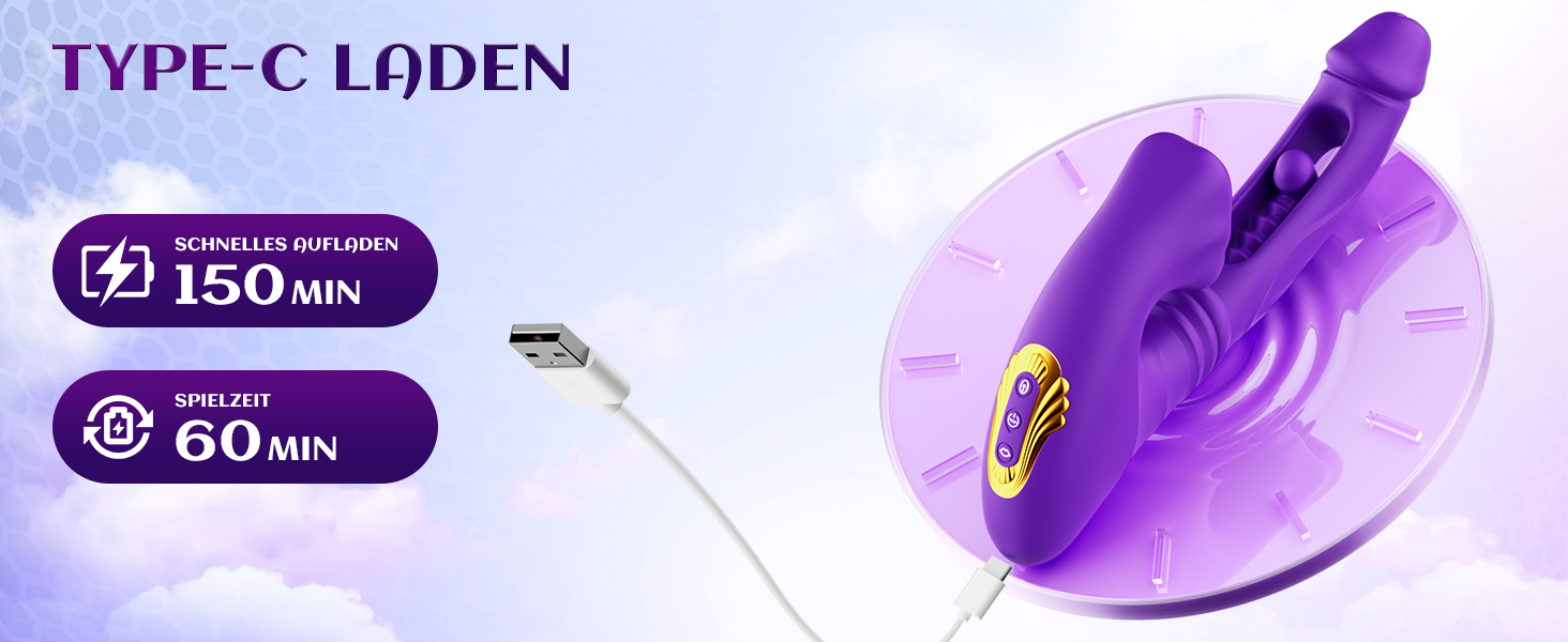 Вібратор для жінок Dildo з 7 режимами вібрації та стимуляції клітора, фіолетовий