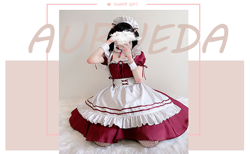 Костюм французької служниці Аніме: Комплект для косплею, костюм на честь Геловіну (Бургунді, M)