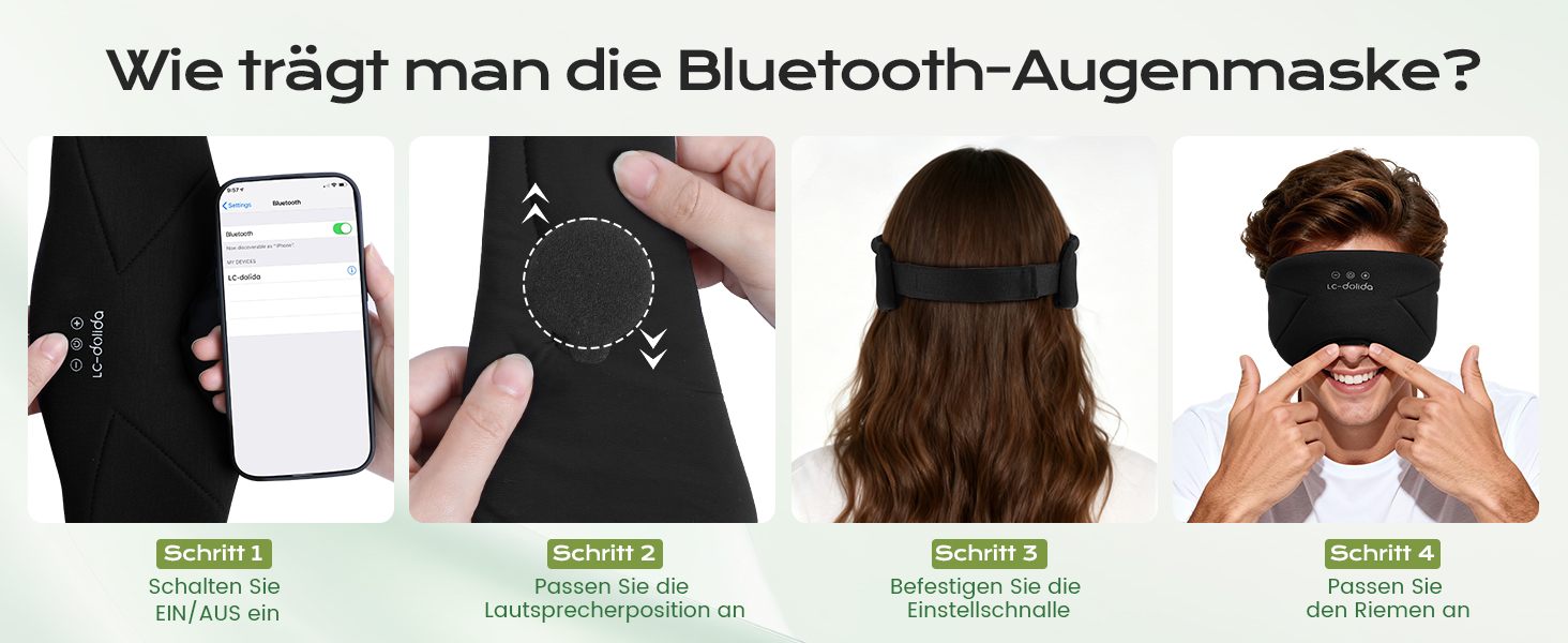 Маска для сну з Bluetooth-навушниками LC-dolida V5.4, 3D дихаюча бавовняна маска для очей з мікрофоном, миюча, для подорожей, йоги та медитації (Чорна)