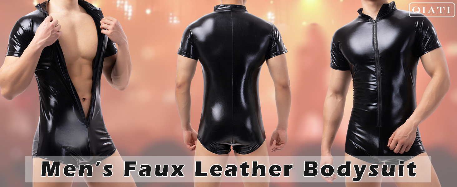 Чоловічі шорти без рукавів QiaTi з блискавкою, з екошкіри, боді з 2 кишенями, чорні, розмір L