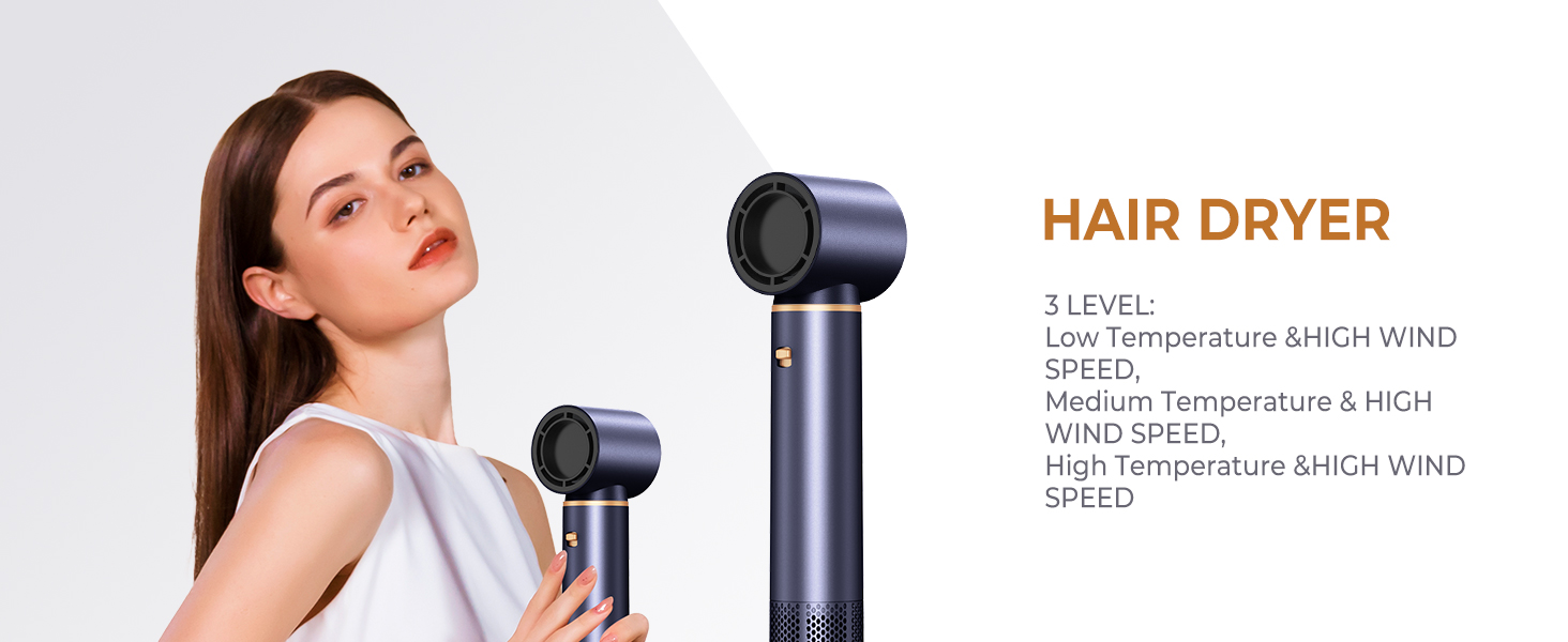Мультистайлер для волосся 5 в 1 UKLISS Airstyler: фен, вирівнювач, гофре та круглі щітки для укладки, чорний з синім