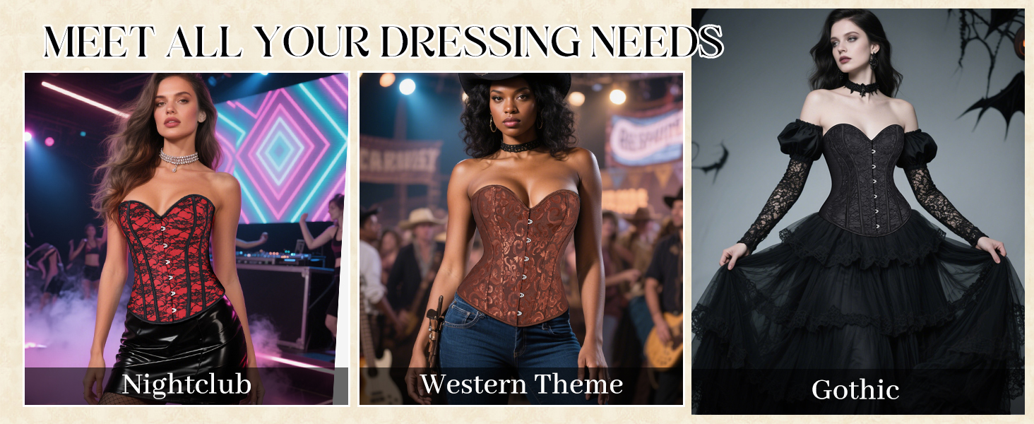 Корсетний топ WERFORU для жінок з повним бюстом, чорний, готичний стиль, вінтаж, для карнавалу та Хелловіну