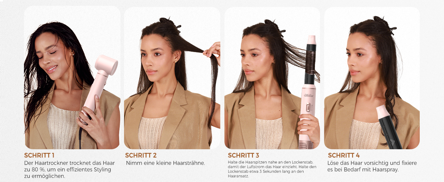 Мультистайлер для волосся 5 в 1 UKLISS Airstyler: фен, вирівнювач, круглі щітки та локони, чорний/рожевий
