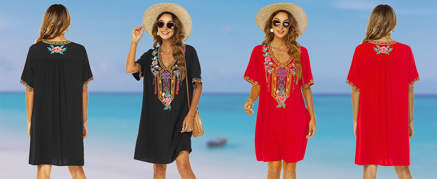 Літня сукня Boho в мексиканському стилі з квітковою вишивкою, чорна, розмір L