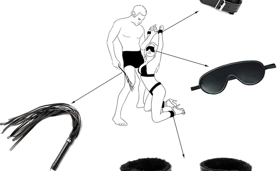 Набір для БДСМ-ігор Qoosea 26 шт: наручники, кайдани, анальні пробки, іграшки для пар. Чорний колір.