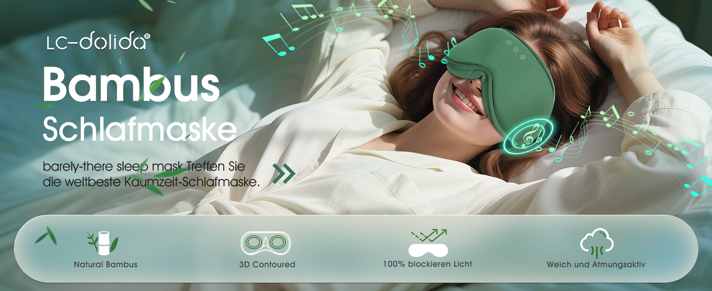 Bluetooth маска для сну LC-dolida з HiFi-звуком, світлонепроникна бамбукова бавовна, Bluetooth 5.4, регульований ремінець, зелена