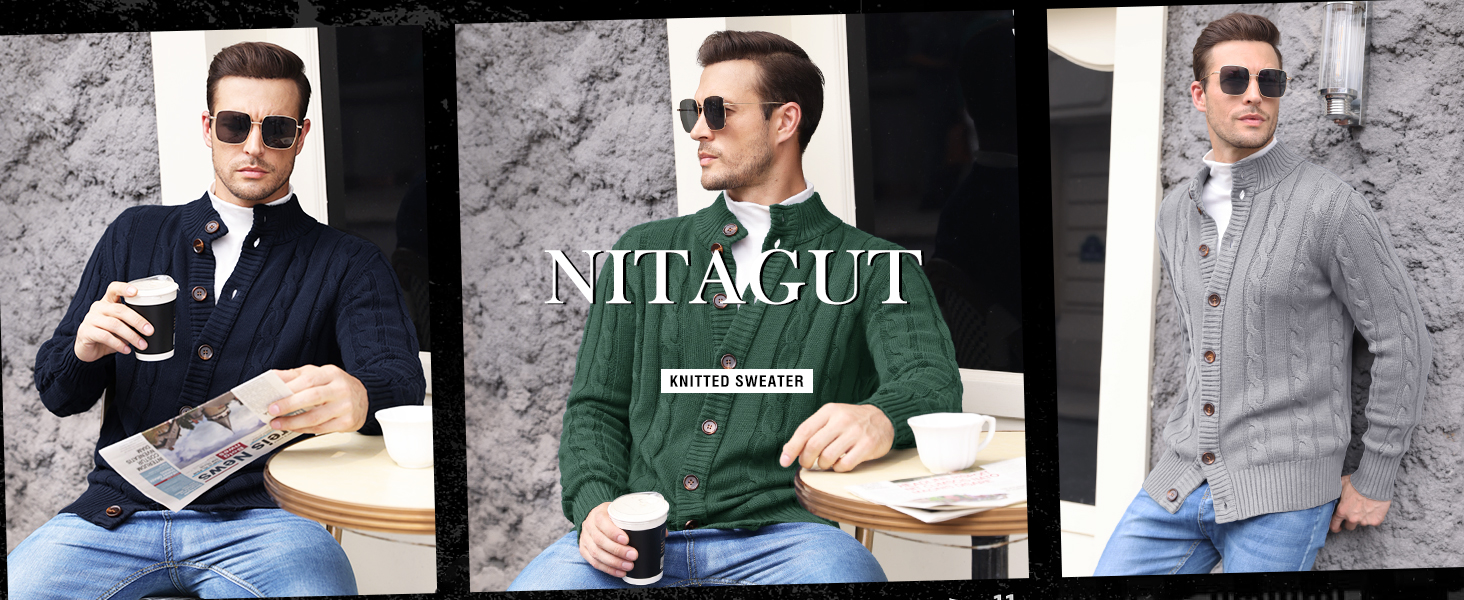 Чоловічий в'язаний кардиган NITAGUT на застібці, теплий зимовий Strickpullover, темно-синій (Navy Blue), приталений крій