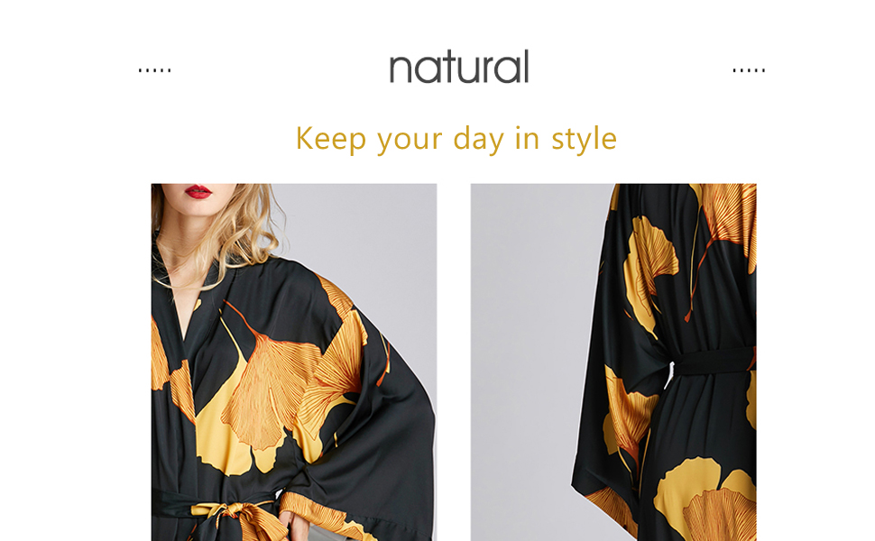 Жіночий халат-кімоно з довгим рукавом з атласу, принт листя гінкго, для нареченої/свідки, універсальний розмір, чорний