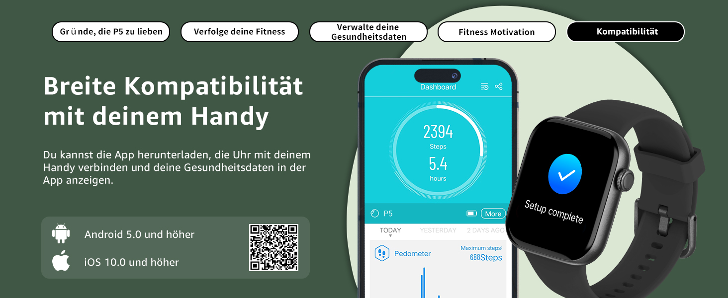 Смарт-годинник AcclaFit для жінок та чоловіків, 1.85