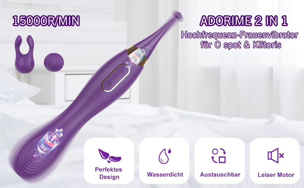 Вібратор G-точка високої частоти для жінок Adorime, водонепроникний стимулятор клітора, секс-іграшка для стимуляції клітора, вагінальної зони та сосків, для одного користувача