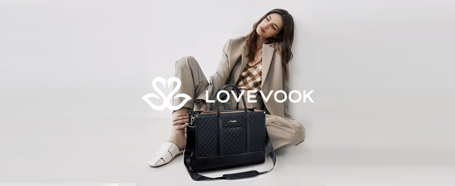 Жіноча сумка для ноутбука LOVEVOOK 15.6 дюймів, водонепроникна шкіряна сумка-шопер для роботи, навчання та бізнесу, чорна