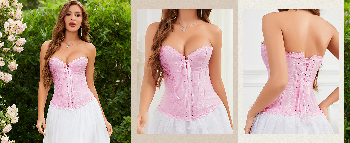 TRIWORKS Корсетний топ для жінок: корсеж, шнурівка, бюстгальтер, корсет, сатин, мереживо, для карнавалу та Різдва, S-XXL, чорний та червоний XL