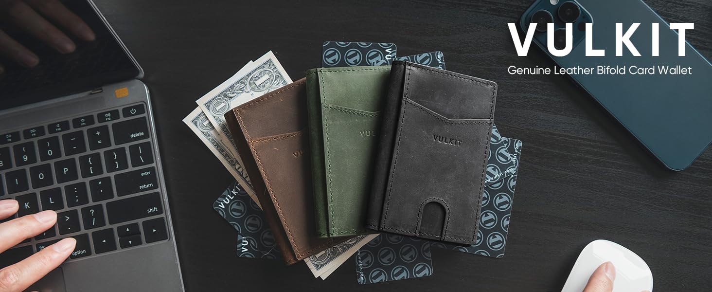 Чоловічий шкіряний картхолдер VULKIT з RFID/NFC захистом, тонкий гаманець для карток на 10 відділень, колір Nappa-espresso