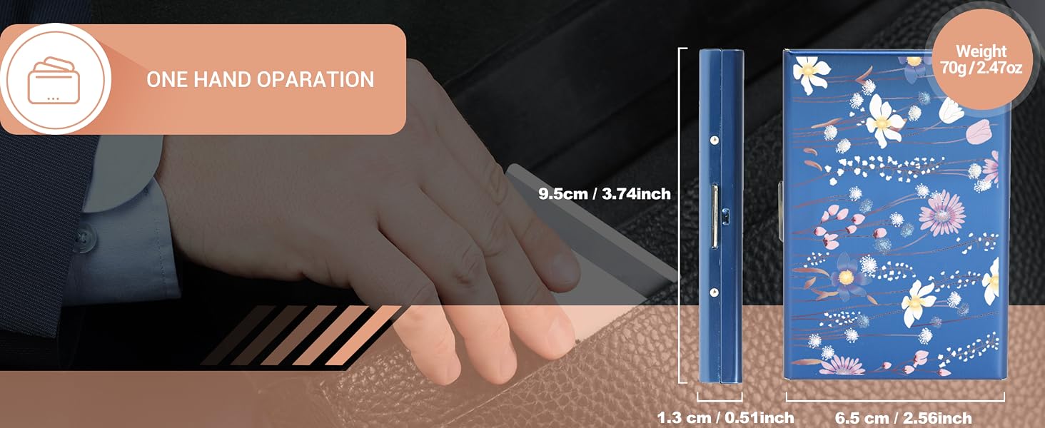 Стильний металевий картхолдер з RFID-захистом від скімінгу, ультратонкий гаманець для карт на 6 слотів, синій з квітковим принтом, унісекс