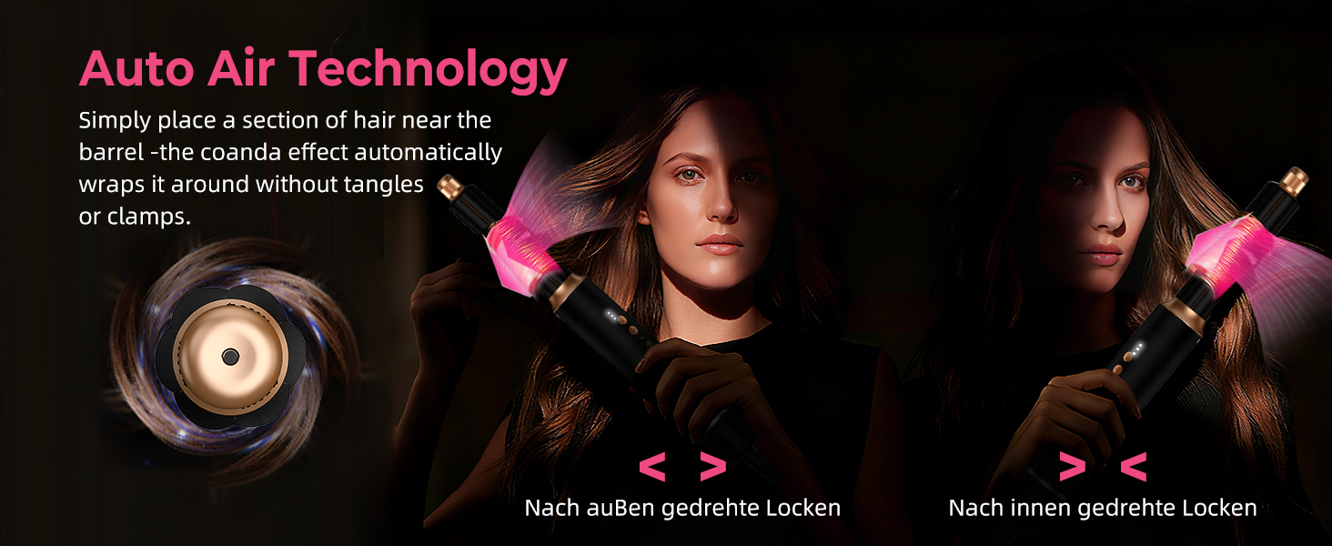 Мультифункціональний стайлер для волосся 7 в 1 Atopskins Airstyler Pro: фен з дифузором, круглі щітки, випрямляч та плойка для локонів Beach Waves, чорно-золотий