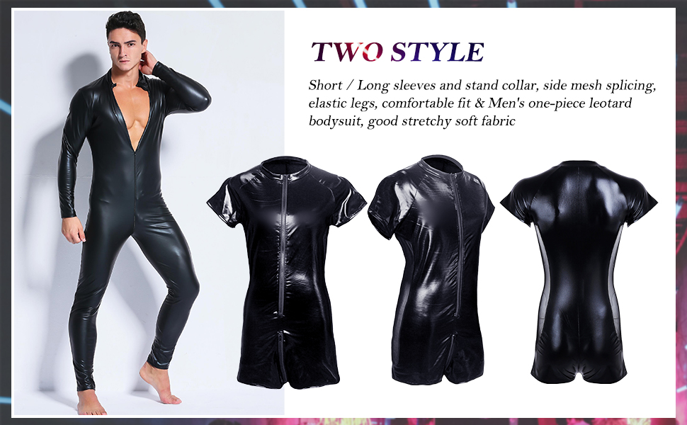 Боді з екошкіри для чоловіків Maeau, блискучий catsuit, леотард, комбінезон, клубний одяг, костюм, шкіряні шорти, мокра шкіра, жилет, для Хелловіну, косплей, чорний, розмір 3, 38