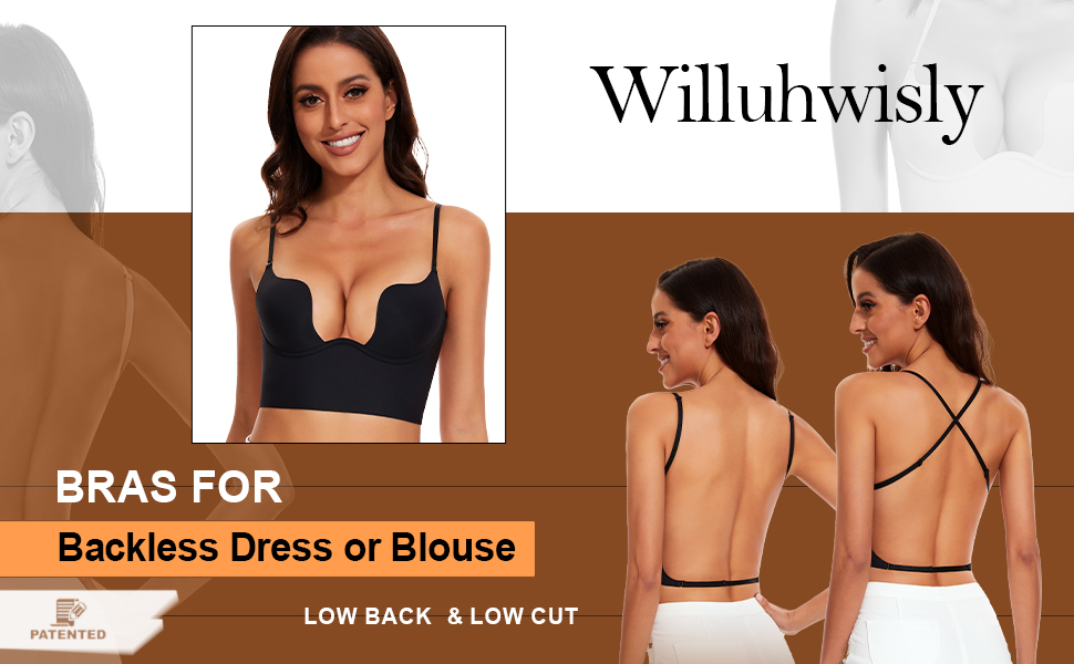 Жіночий бюстгальтер Willuhwisly без спинки, з регульованими положеннями, глибокий виріз, безшовний, трансформуючий, чорний (85C)