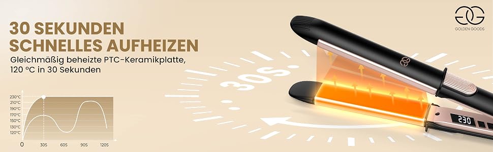 Професійний випрямляч для волосся та плойка 2-в-1 Golden Goods: титанові пластини з керамічним покриттям, LCD-дисплей, 12 режимів температури до 230°C