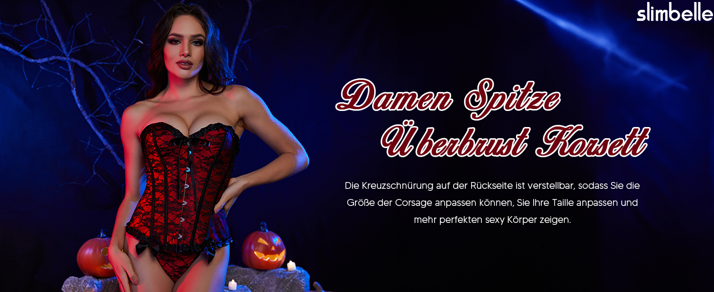 Корсетний топ SLIMBELLE для повного бюсту: готичний корсет з мереживом та імітацією шкіри, з банелом XL, червоний
