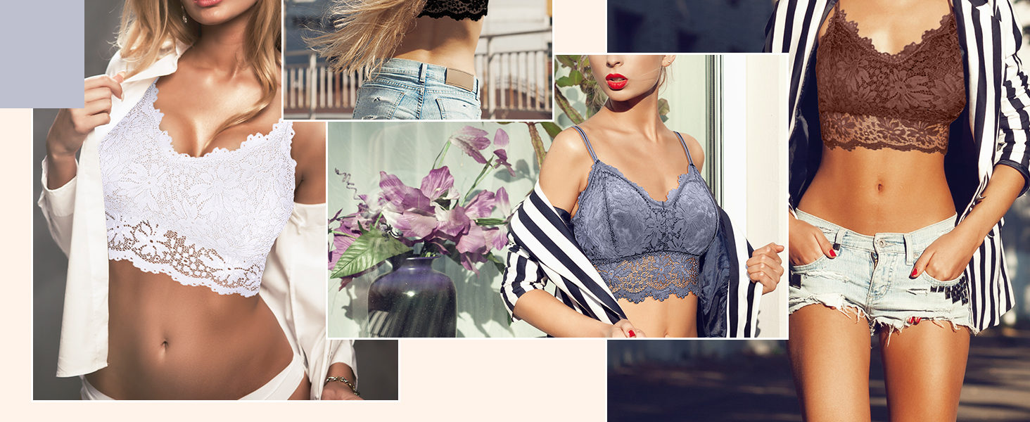 Трусики-бра бюстгальтер з мереживом Duufin, 5 шт. для жінок та дівчат, кольори: рожевий, сірий, чорний, бежевий, білий (L-XL)