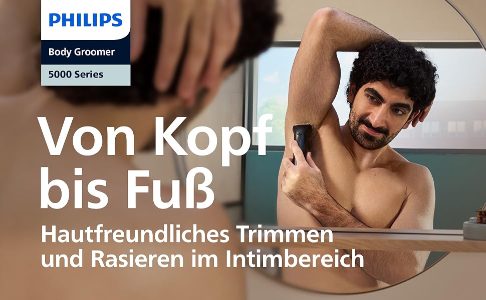 Триммер для чоловіків Philips Bodygroom Series 5000 BG5485/30 для тіла та інтимних зон, водонепроникний, 100 хв роботи, з 3 насадками та зарядним пристроєм