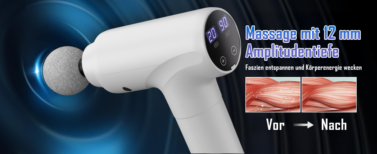 Перкусійний масажер Massage Gun з LED-екраном, електричний масажний пістолет для м'язів (20 швидкостей, 9 насадок, білий)