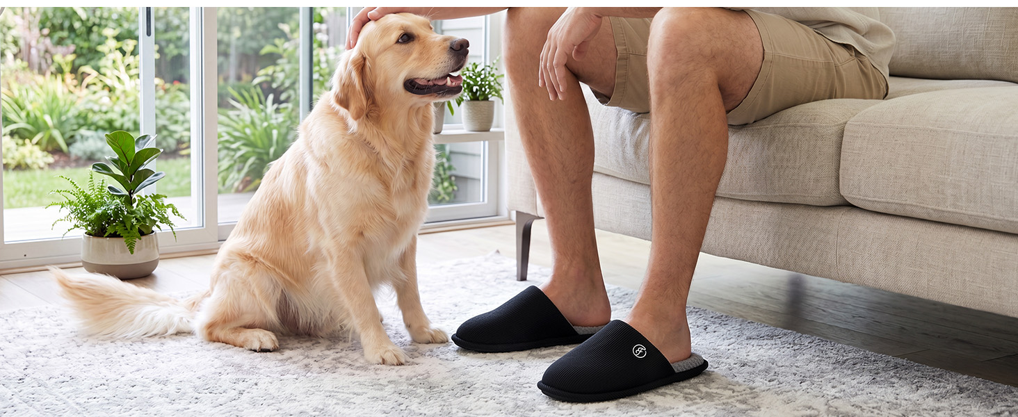 Чоловічі в'язані домашні капці EverFoams з ефектом пам'яті (Memory Foam), вологопоглинаючі, що миються в машинці, чорні, розмір 44/45 EU