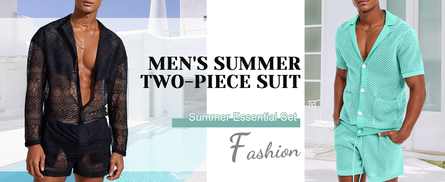 Panegy чоловічий комплект: мереживкова сорочка-туніка та шорти, сітка, чорний