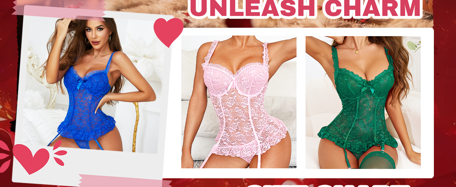 Сексуальний боді з мережива, жіноча білизна, комплект. Сет сексуальних боді з квітковою мереживом, нічна сорочка-бабочка з G-стрінгом та мереживними панчіхами. Комплект нижньої білизни темно-зеленого кольору, розмір M