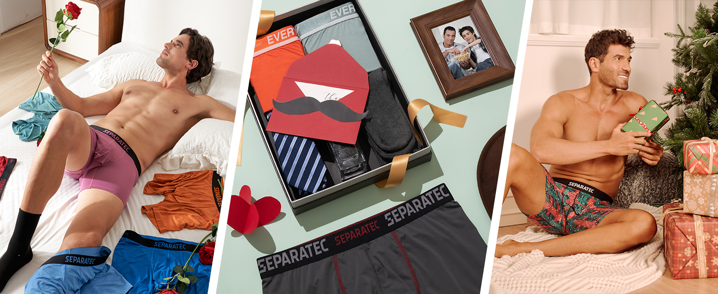 Боксерки чоловічі Separatec 7 шт. з подвійним мішечком, бамбукові, дихаючі, м'які (S, кольори: сіро-блакитний/темно-синій/оливковий/чорний/темно-сірий/темно-фіолетовий/сіро-ліловий)