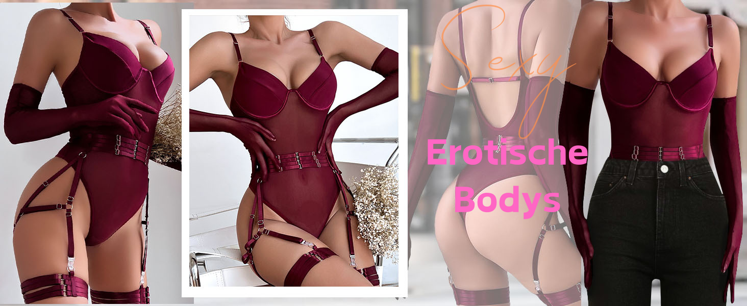 EVELIFE Комплект жіночої білизни: мереживний боді, стрінги та рукавички. Чорний, розмір 36