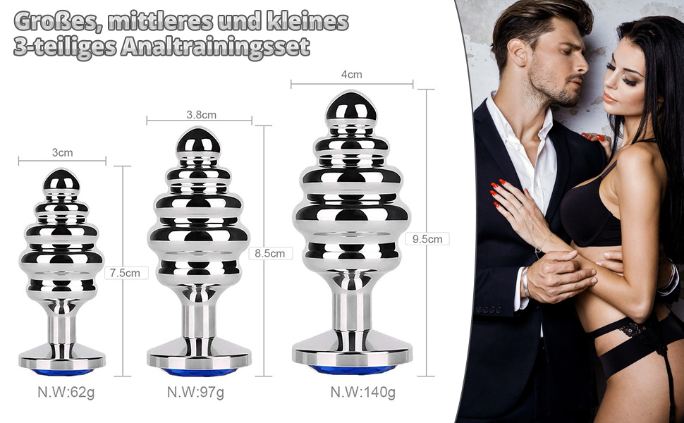 Анальний плагін SXOVO (набір 3 шт): малий, середній, великий - металевий, з камінцем, для пар