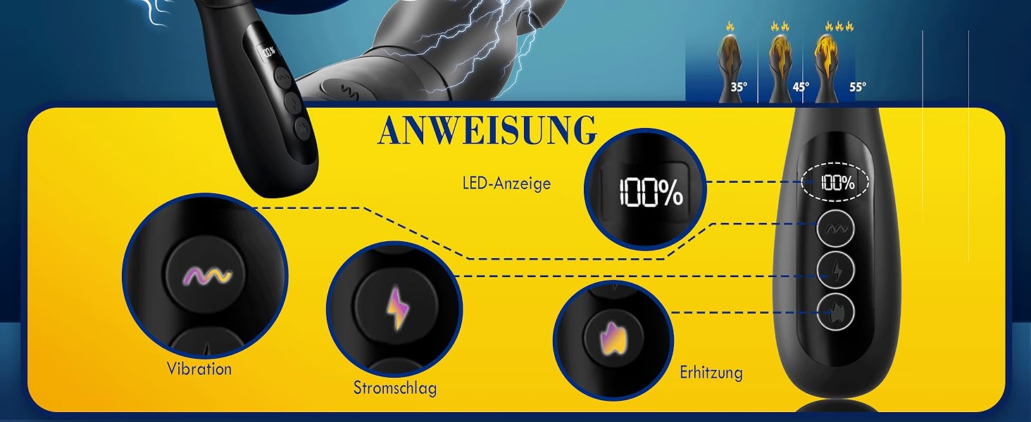 Анальні вібратори для чоловіків з електрошоком та стимуляцією простати, 10 режимів вібрації, 3 режими нагріву. Анальний плагін для чоловіків та жінок. Іграшки для дорослих, анальні плагіни для пар.