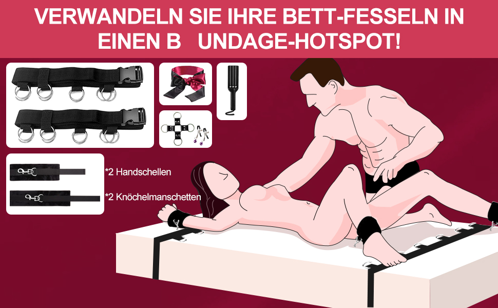 Набір для БДСМ Bett Fesseln: Фетіш-іграшки для пар з наручниками, кайданами, пов'язкою на очі та клямками. Стабільний набір для сексуальних ігор