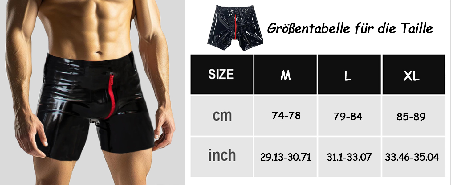Чоловіча спідня білизна MFMYEE: чорні шорти-сліпи з латексу, ручної роботи, з блискавкою. Екзотичний фетиш-стиль.