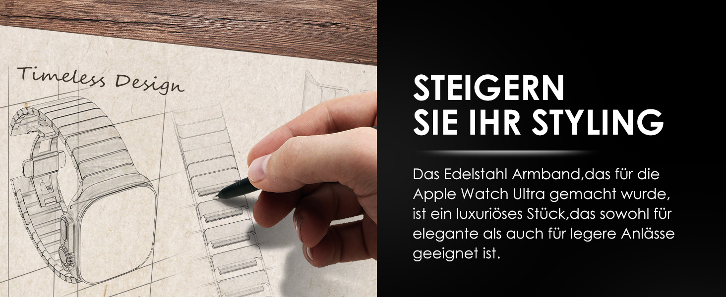 Металевий ремінець CHANCHY для Apple Watch Ultra 3/2/1, Series 11/10/9/8/7/6/5/4/3/2/1, SE — сталевий браслет (чорний, 42/44/45/46/49 мм)