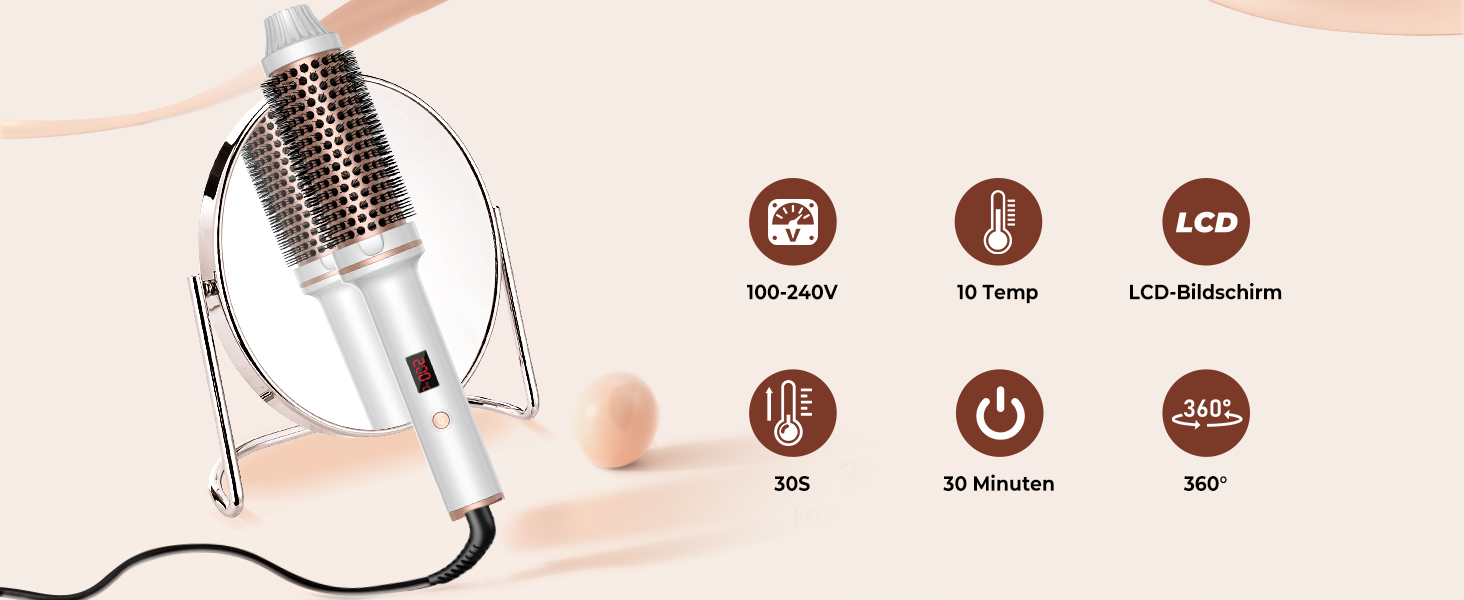 Мультистайлер для волосся 5 в 1 UMIGA 1000W: стайлер-фен з LCD-дисплеєм, кругла щітка, плойка та випрямляч, 3 температурні режими для об'єму та гладкості (Золотий)