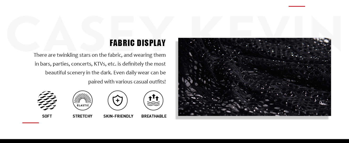 Муслін футболка Casey Kevin Herren Transparent, прозора сітка з довгим рукавом, сріблясті акценти, вертикальна смужка, V-подібний виріз, A2-чорний L